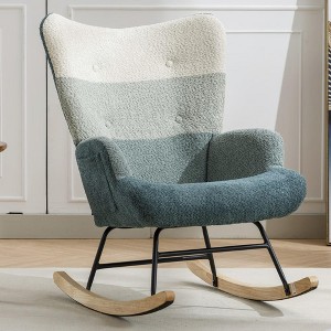 NicBex Modern Patchwork Accent Chair,Teddy Upholstered Rocking Chair with Pocket for Living Room,Bedroom,Studio,Green+Beige - 1 of 4