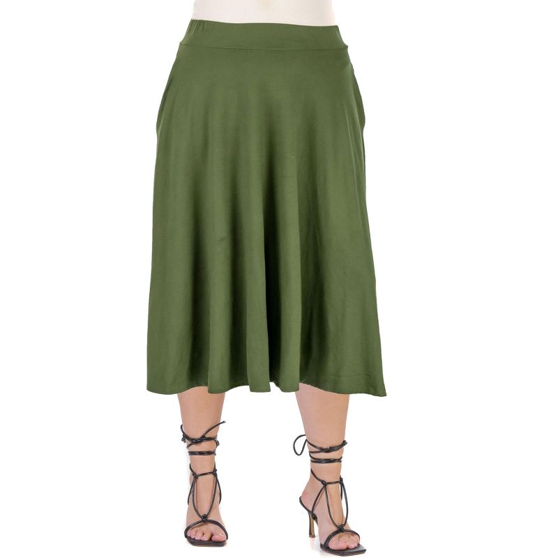 24seven Comfort Apparel Elastic Waist Pleated Pocket Plus Size Midi Skirt, 1 of 5