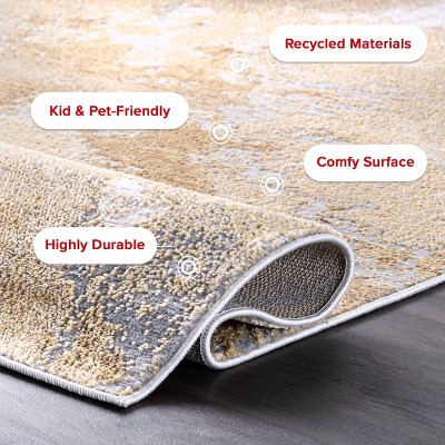 Reversible Gold Abstract Synthetic 25" Rectangular Rug