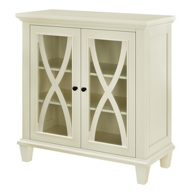 Ivory Glass Double Door Accent Cabinet with Shelves