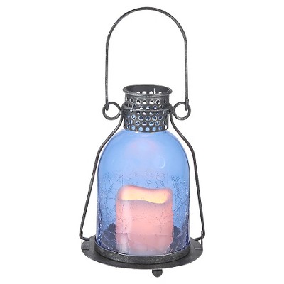 Smart Living 11" Monaco Glass LED Candle Outdoor Lantern - Blue