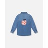 Deux par Deux Girl Denim Shirt Light Blue with Patch Pockets and Apple Patch - 3 of 4