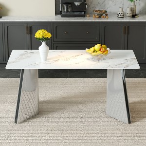 Okak 63" Modern Dining Table Kitchen Table, Counter Height Table with Imitation Marble and Curved Base for 6 - 1 of 4