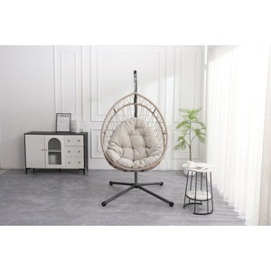 Sapphtopaz Porch Swing Egg-Shaped Woven Swing Sets for Backyard Hanging Chair with Cushions and Stand for Outdoor, Garden, Terrace, Backyard - 1 of 4