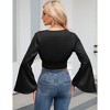 Women's V Neck Long Bell Sleeve Top Wrap Blouse Tie Front Crop Top Long Sleeve Top Tee Shirts - 4 of 4