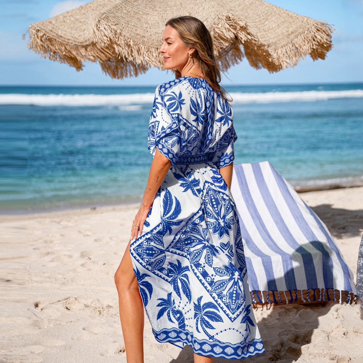 Женские платья Cupshe Women's Sahara Soul Ornate Leaf Print Maxi Dress-XL-Blue — фото 3