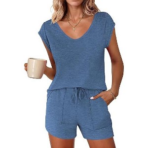 Ekouaer Womens Pajama Sets 2 Piece Lounge Sets Comfy Short Sleeve Tops and Shorts Cute Pjs Outfits Set - 1 of 4