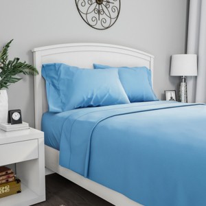 Hastings Home 4-pc Brushed Microfiber Sheet Set With 1 Fitted Sheet, 1 Flat Sheet, and 2 Pillowcases - Queen Size, Blue - 1 of 4