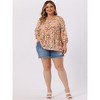 Agnes Orinda Women's Plus Size V Neck Babydoll 3/4 Lantern Sleeve Casual Floral Flowy Blouses - 3 of 4