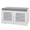 Alilang 28.74 inch Wooden Storage Bench with Cushioned Seat and Louvered Cabinet Doors-White - 2 of 3