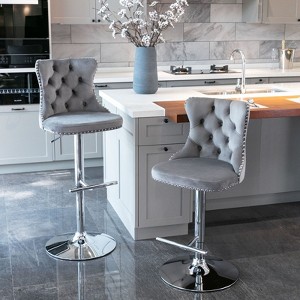 NicBex Bar Stools Set of 2 Height Adjustable Swivel Velvet Counter Stools with Button Tufted Back and Chrome Base for Bar, Kitchen - 1 of 4