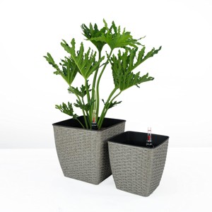 SEVOBAL Planters 2-Pack Self-Watering Hand Woven Wicker Planters with Eco-Friendly and Weather Resistant Design, Gray, 12.6"*12.6"*12.6" - 1 of 4