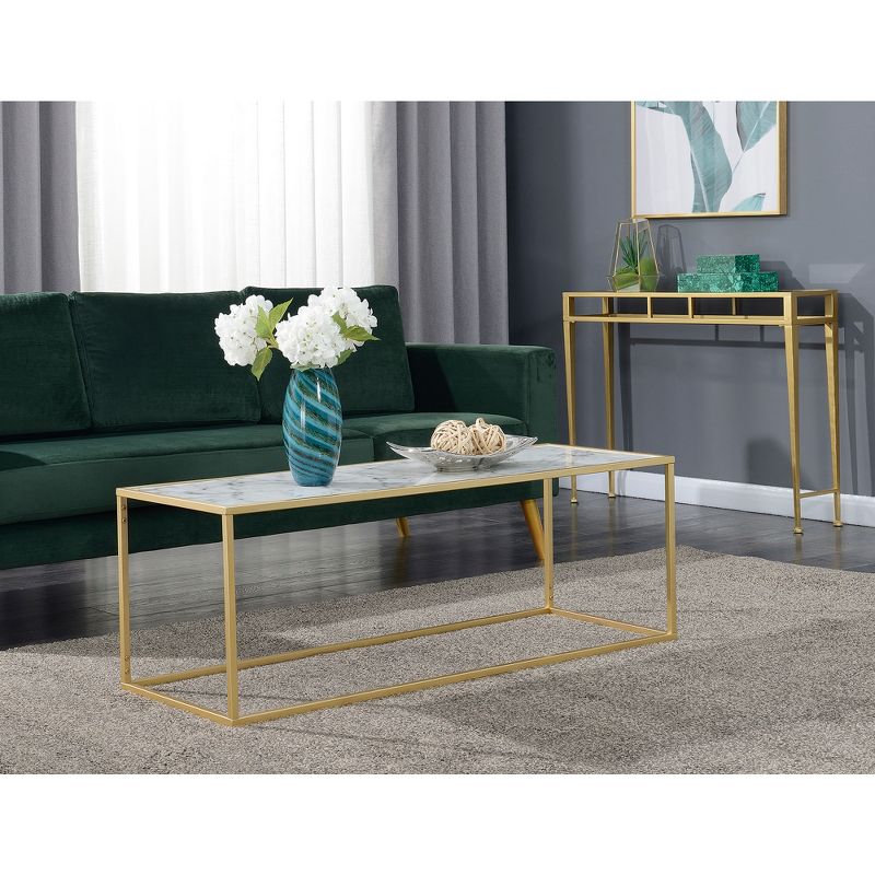 Gold Coast Faux Marble Rectangle Coffee Table White Faux Marble/Gold Frame - Breighton Home, 3 of 6