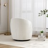 Chenille Fabric Swivel Accent Armchair Barrel Chair With Black Powder Coating Metal Ring,Ivory - 2 of 4