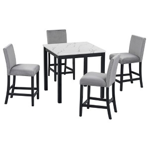 YOOCOZZ 5-Piece Counter Height Dining Table Set with Faux Marble Top Dining Table and Four Velvet-Upholstered Chairs - 1 of 4