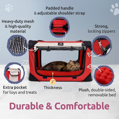Medium Red Soft-Sided Pet Carrier with Mesh Windows