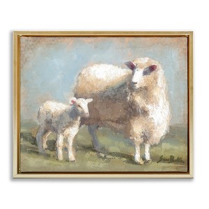 Stupell Industries Sheep & Lamb Family Farm Floating Frame Canvas Art, Gold, 31" x 25" - 1 of 4