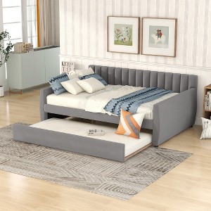 TIRAMISUBEST Full Size Upholstered daybed with Trundle and Wood Slat Support - 1 of 4