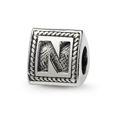 Black Bow Jewelry Triangle Block, Letter N Sterling Silver Bead Charm
