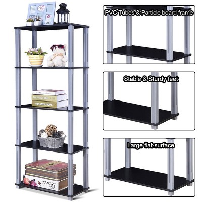 Compact 5-Tier Black PVC Veneered MDF Storage Shelf