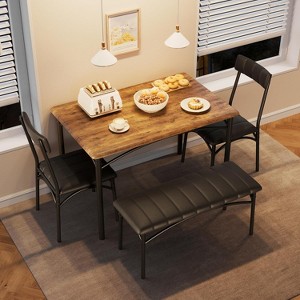 GOCAPTAIN 4 Piece Dining Table Set - Wood Table with 2 Upholstered Chairs & Bench, Space-Saving Retro Kitchen Dining Set for Apartment, Dining Room - 1 of 4