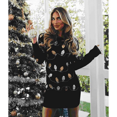 Tipsy Elves Tipsy Elves Women s Light Strand Sweater Dress Black Christmas Lights Sweater Dress Target