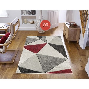 Home Mart Goods Red Silver Grey Geometric Triangles Hand-Carved Soft Living Room Area Rug - 1 of 4