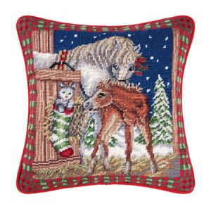 C&F Home 14" x 14" The Stable Needlepoint Pillow - 1 of 4