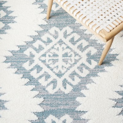Teal and Ivory Diamond Pattern Rectangular Shag Rug