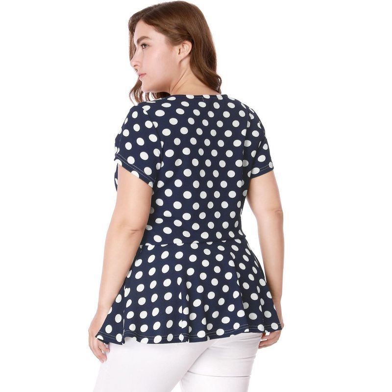 Agnes Orinda Women's Plus Size Polka Dots Fashion Workout Elegant Short Sleeves Peplum Top, 6 of 10