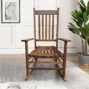 Lyngins Solid Populus Wood Outdoor Accent Chair – Wide Seat & Armrests, Slatted Back, 250 LBS Weight Limit, Wooden Porch Rocking Chair - 1 of 4