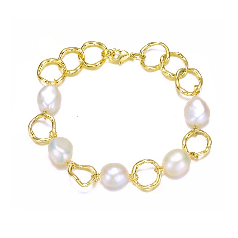 Guili Gold Plated Sterling Silver Bracelet Featuring Freshwater Pearls and Cubic Zirconia Details for a Classic and Elegant Jewelry Design