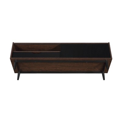 Duane Dark Brown and Black Ribbed TV Stand with Iron Legs