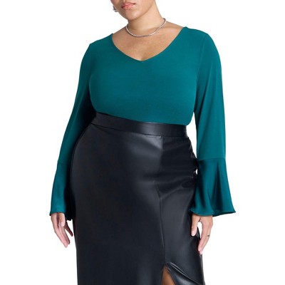 ELOQUII Women's Plus Size Ruffle Sleeve V-Neck Top