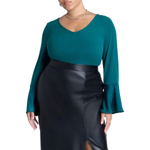 ELOQUII Women's Plus Size Ruffle Sleeve V-Neck Top - 1 of 4
