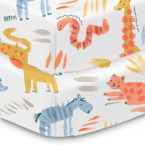 BreathableBaby Cotton Percale Fitted Sheet, For 52" x 28" Crib & Toddler Bed Mattress, Safari Animals (2-Pack) - 1 of 4