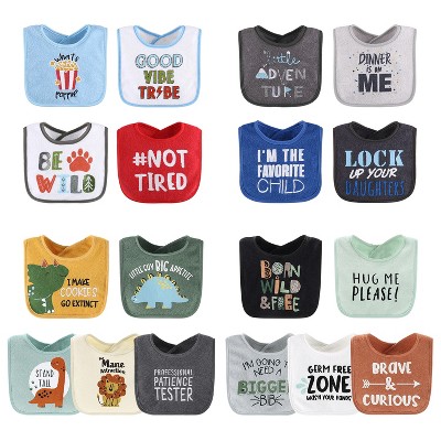 Image of The Peanutshell Baby Boy Terry Bibs, 18 Pack for Feeding, Teething, or Drooling|Funny Sayings/Dino Boy