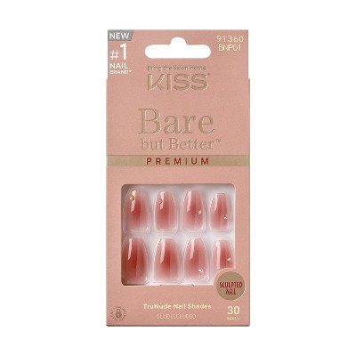 KISS Products Bare-But-Better Premium Press-On Fake Nails - Medium Coffin - Shine - 30ct