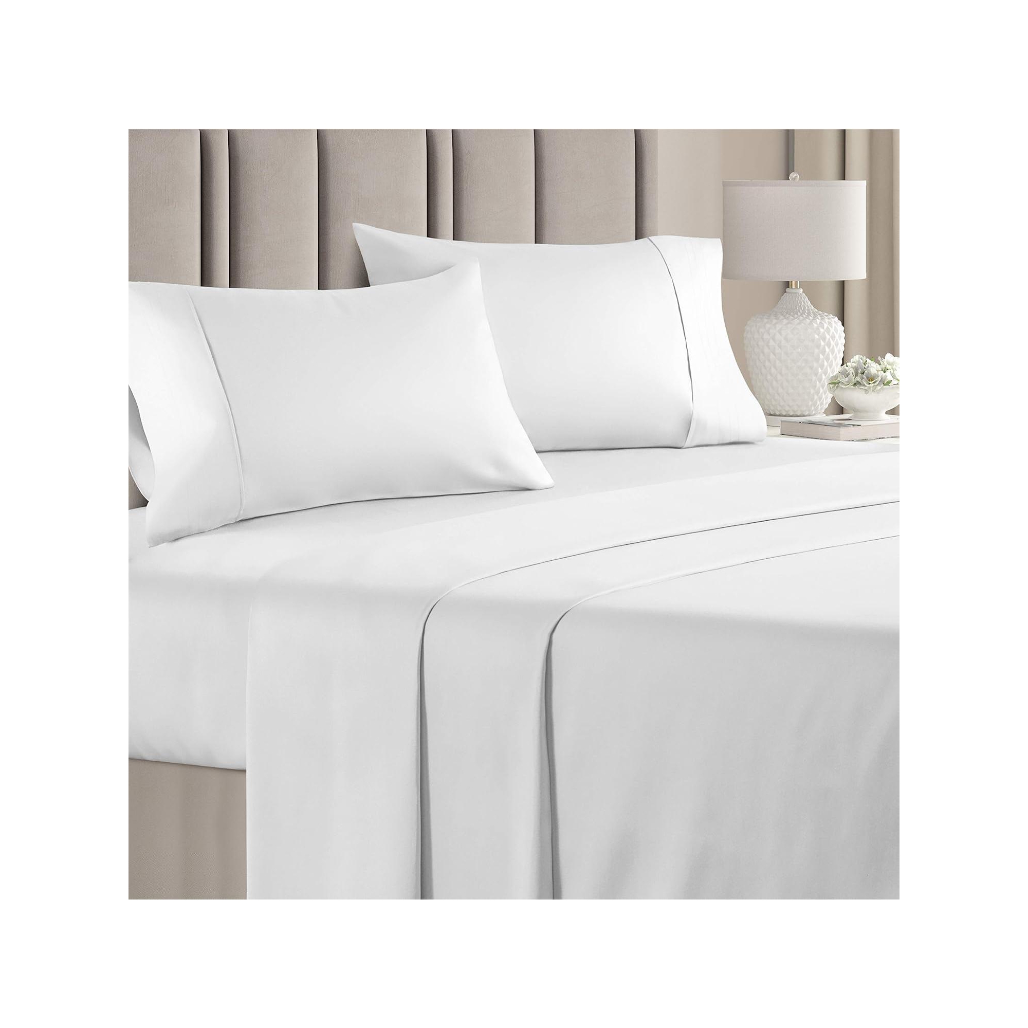 CGK Linens - White, Size Queen 100% Cotton 400 Thread Count 4 Piece Sheet Set - Sateen Bed Sheets
