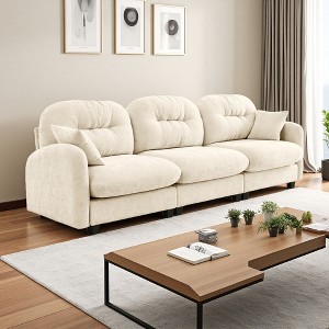 3-Seater Modular Chenille Sectional Sofa with Tufted Back & Wooden Base - 1 of 4