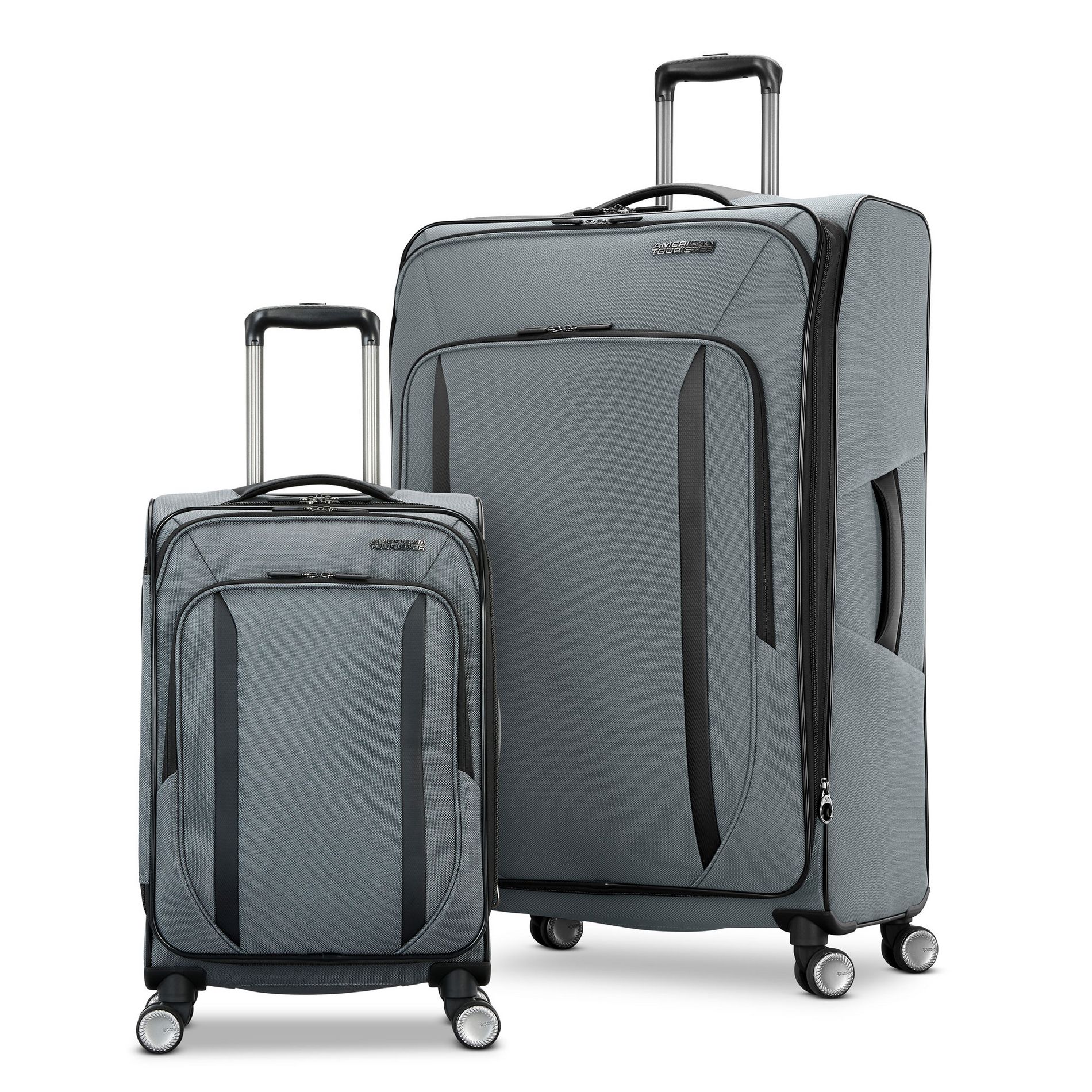 American Tourister Dash XLT Carry On and Large Spinner Travel Suitcase 2 Piece Smooth Rolling Luggage Set with Adjustable Handles, Graphite