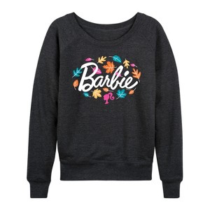 Women's - Barbie - Leaves Circling Logo Lightweight French Terry Wide Neck Long Sleeve Shirt - 1 of 4