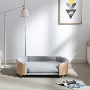 Spassway Light Gray Oval Velvet Pet Bed with Cushion Solid Wood Frame Dog Bed for Medium and Large Dogs Comfy Dog Couch Sofa for Dogs Cats S/M/L - 1 of 4