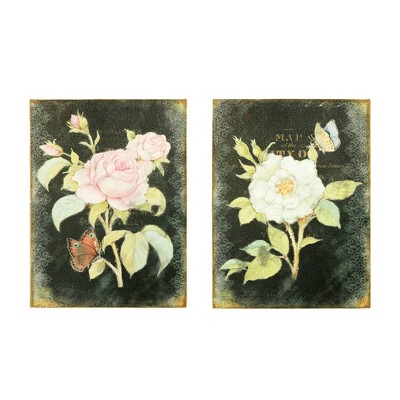 (Set of 2 Styles) 23.25" Rose and Butterfly on Burlap Decorative Wall Art - 3R Studios