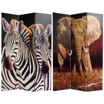 6" Double Sided Elephant and Zebra Canvas Room Divider - Oriental Furniture