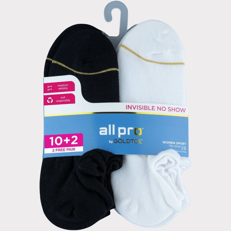 All Pro by Gold Toe Women&#39;s Ultra Invisible 10+2 Bonus Pack No Show Socks - Black/White/Gray 4-10, 2 of 4