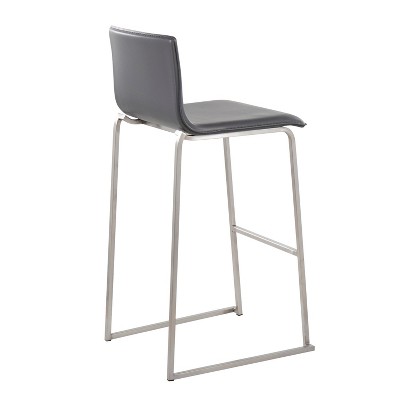 Elegant Stainless Steel and Grey Faux Leather Barstools - Set of 2