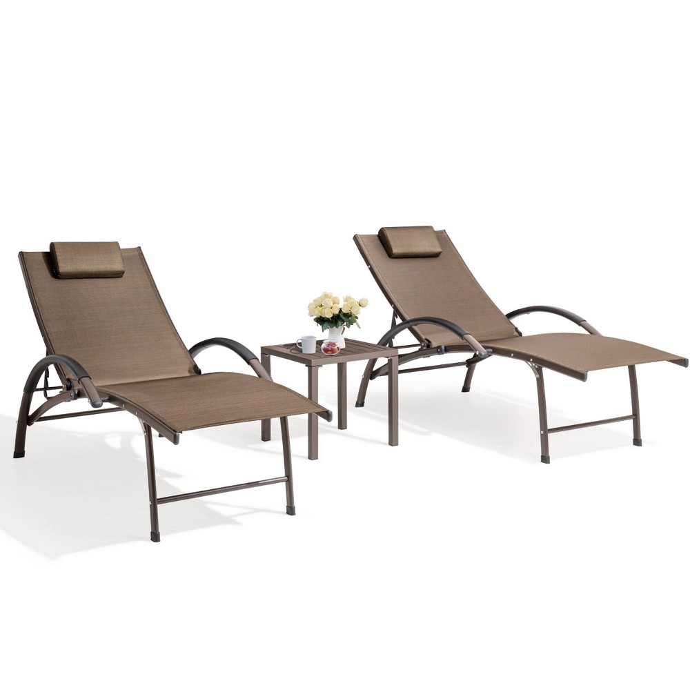 Photos - Garden Furniture 3pc Outdoor Aluminum 5 Position Adjustable Lounge Chairs with Covered Head