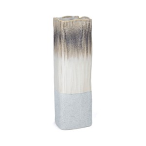HomeRoots 16" Brown Light Blue And Off White Color Block Square Ceramic Table Vase - 1 of 4