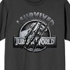 Jurassic World Franchise Logo Icon with Scratch marks I Survived text on Charcoal Ground Adult  Crew Neck Short Sleeve T-shirt - 2 of 4